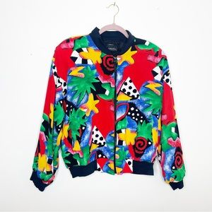 Vintage 80s jacket Multi color zip up